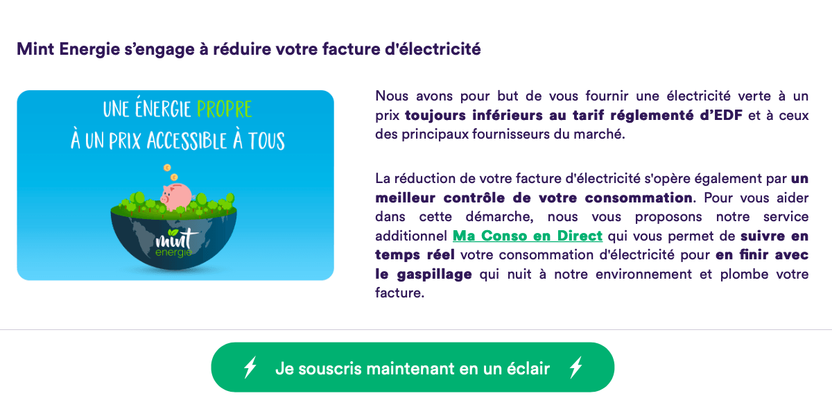Mint énergie propose une électricité pas chère et renouvelable.