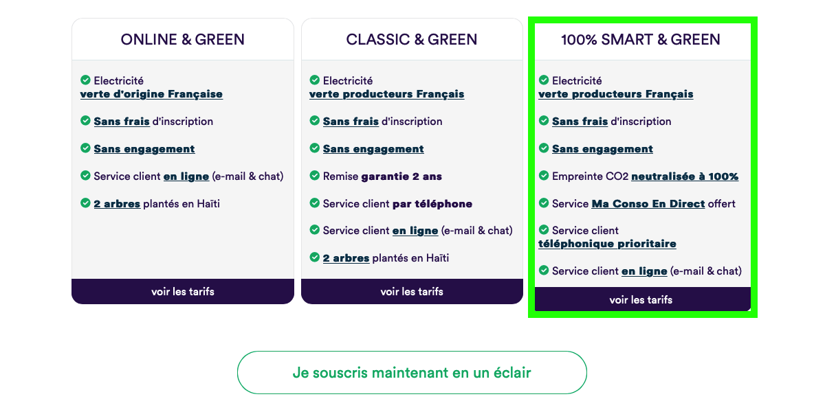 Smart and green est un abonnement d'électricité 100% renouvelable.