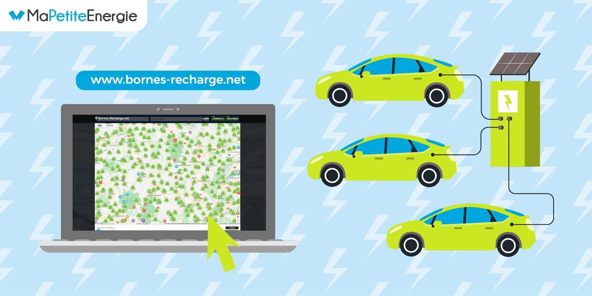 Carte interactive pour recharger sa voiture électrique avec des bornes partagées.