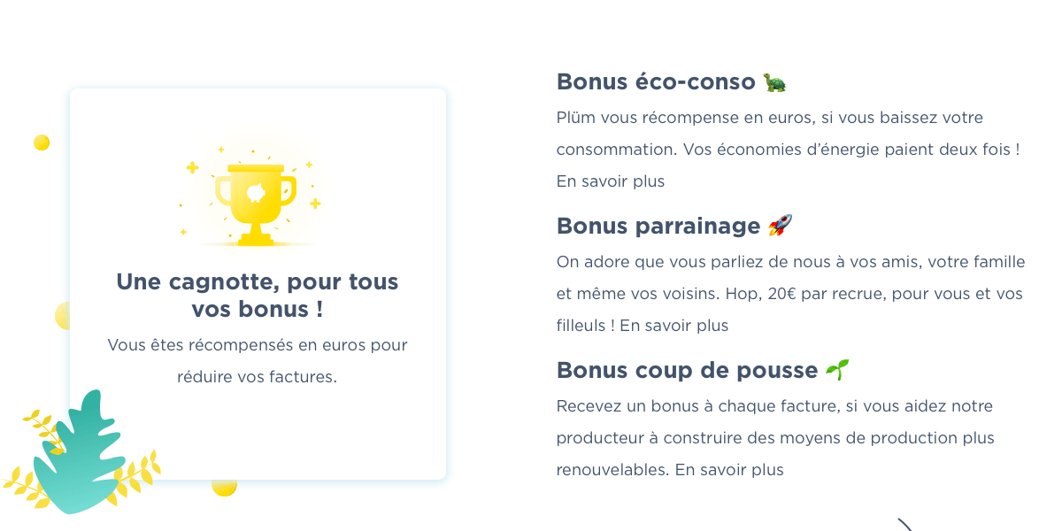 Plum energie s'engage à ne jamais proposer un tarif plus cher que celui d'EDF.