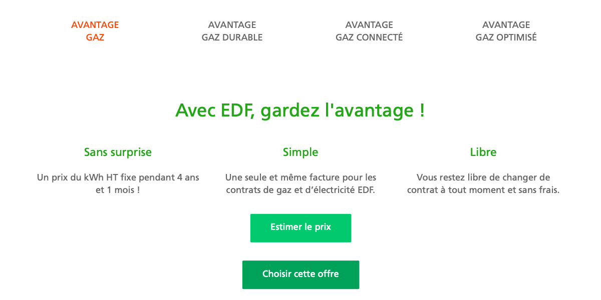EDF propose une offre de gaz avec un tarif fixe pendant 4 ans.