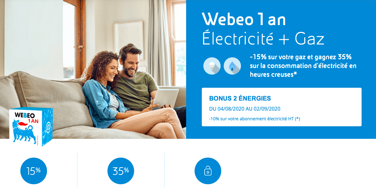 L'offre Webeo d'Eni inclut l'électricité et le gaz à petits prix.