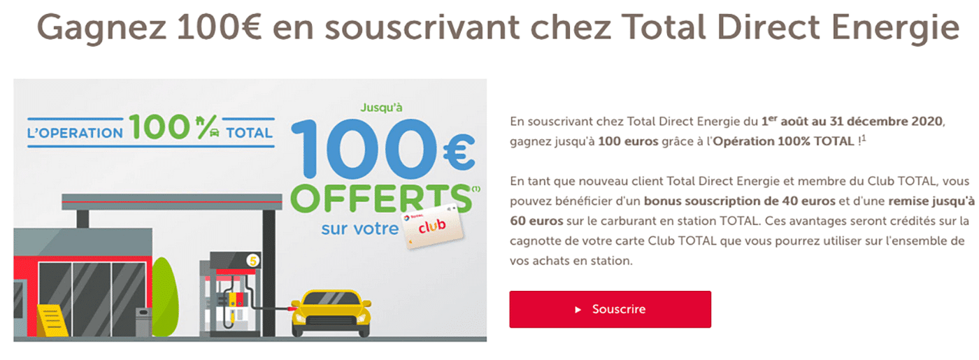 100% Total Direct Énergie, le bon plan avec 100€ offerts