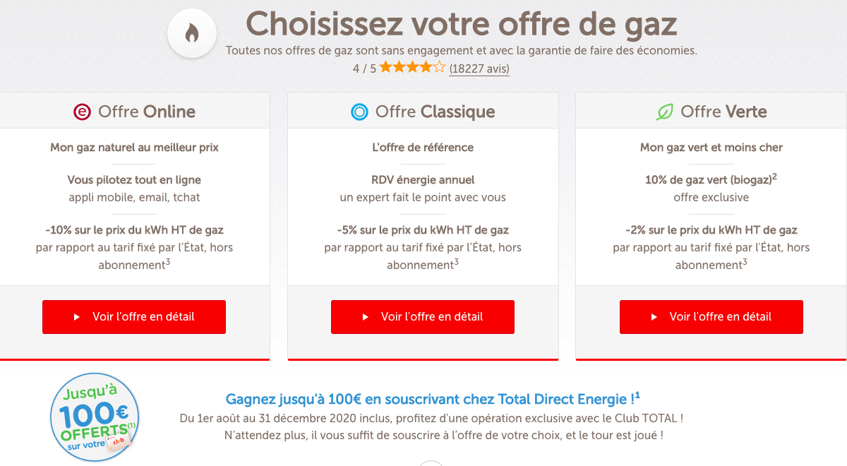 Offre gaz Total Direct Énergie