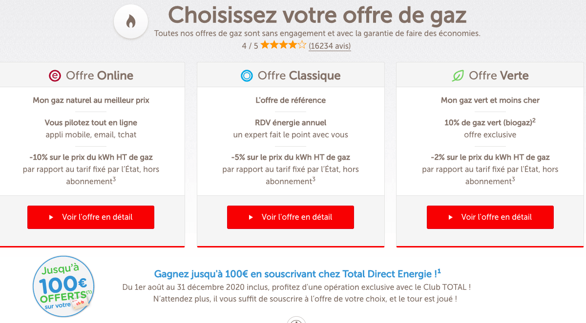Offre gaz Total Direct Énergie