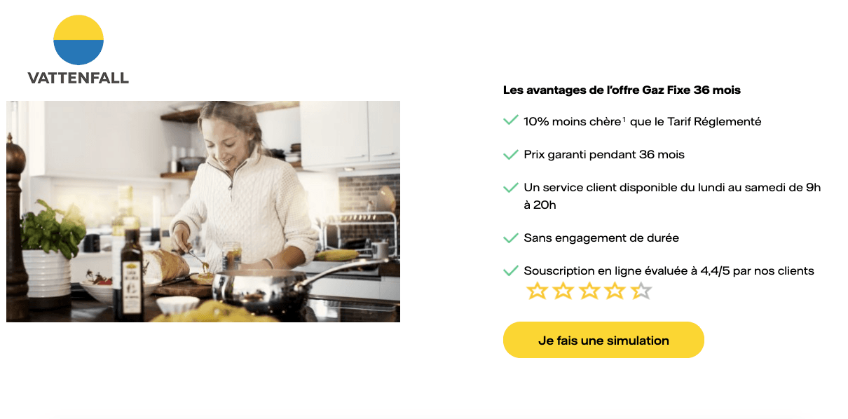 Gaz garanti 36 mois contrat Vattenfall contrat de gaz prix fixe Vattenfall