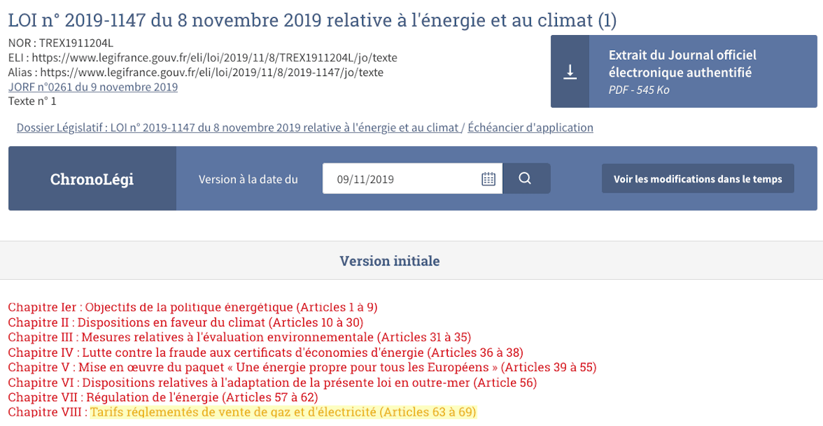 Loi énergie climat octobre 2019 fin des tarifs réglementés de l'énergie Loi énergie climat 2019 fin des tarifs réglementés