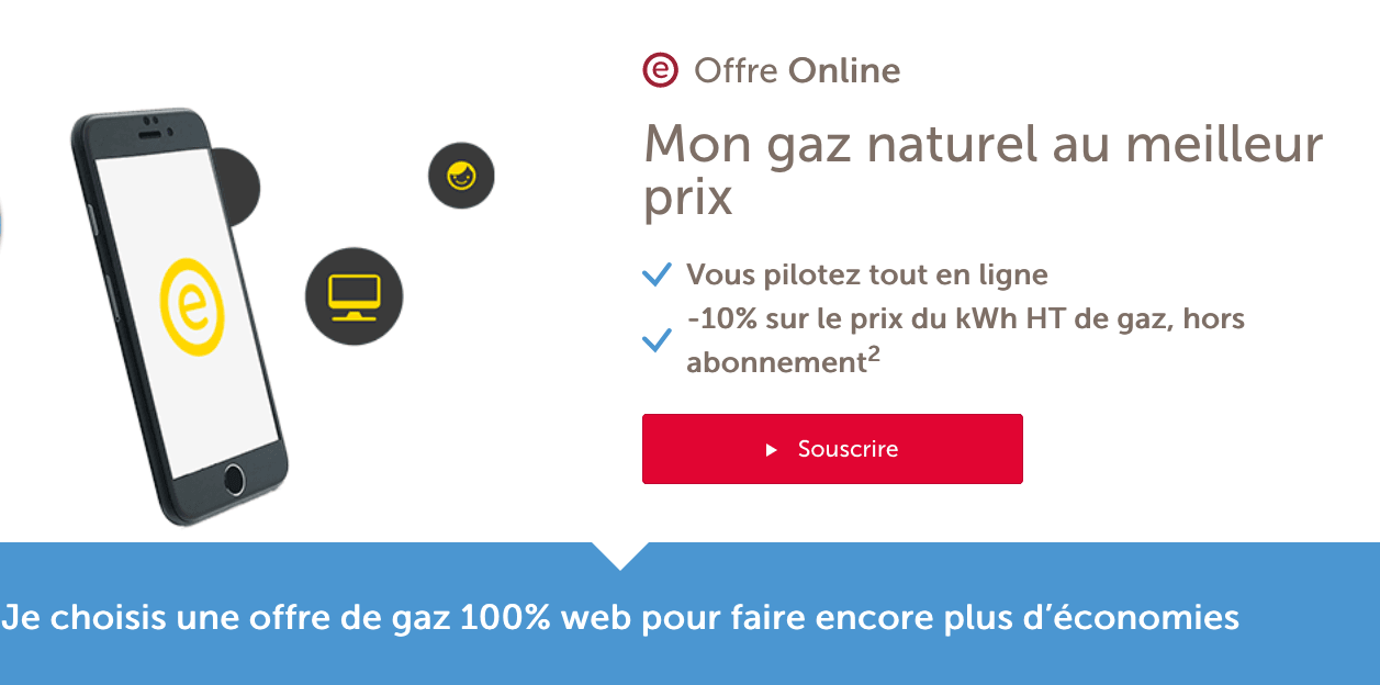 Contrat gaz pas cher : 10 % de remise pour l'offre Online Direct Energie Offre Online Total Direct Energie