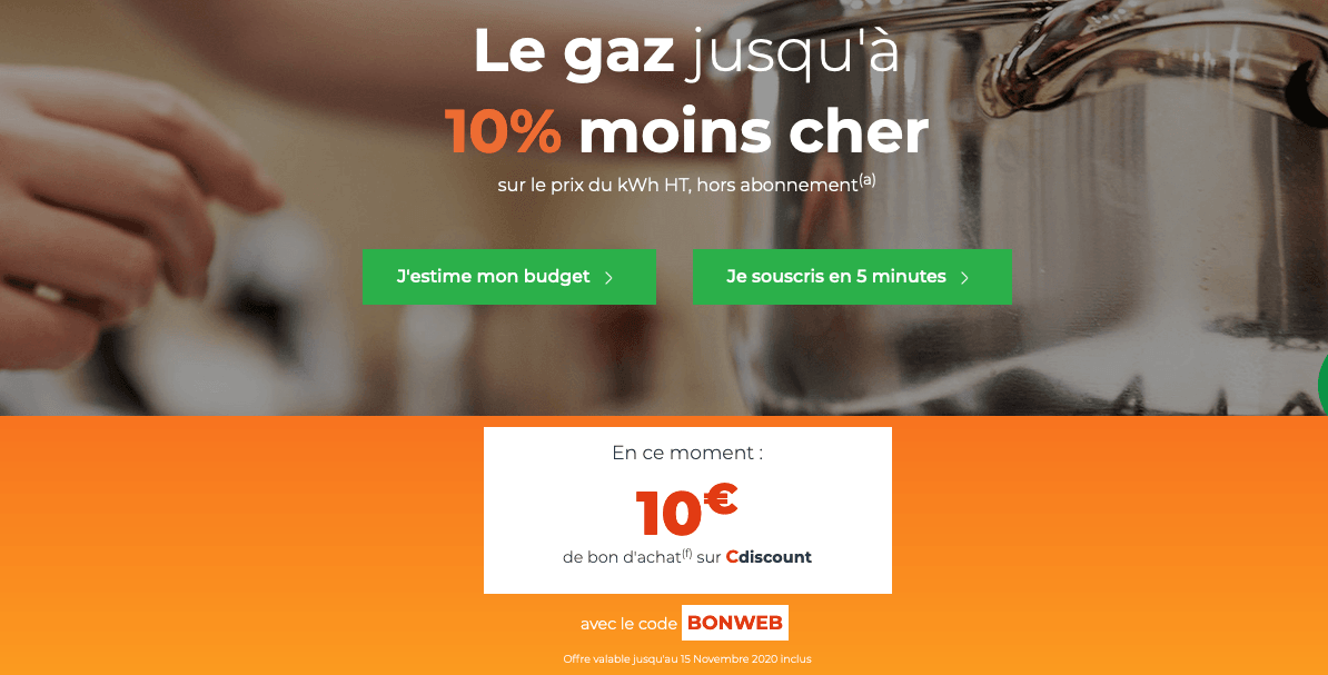 réduction offre gaz Cdiscount Energie promotion offre gaz Cdiscount Energie