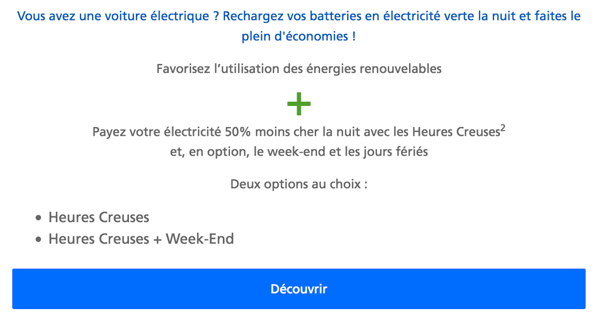 Offre Vert Électrique Auto EDF véhicules électriques -50% la nuit Offre Vert Électrique Auto EDF véhicules électriques