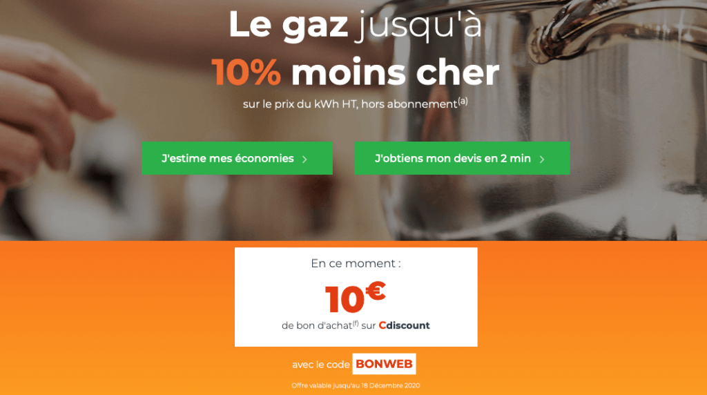 10% de remise sur contrat gaz Cdiscount Energie cdiscount énergie contrat gaz prix fixe