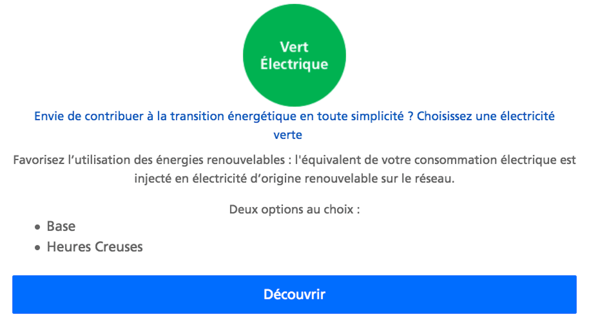 Contrat électricité verte EDF vert électrique base ou heures creuses Contrat électricité verte EDF vert électrique
