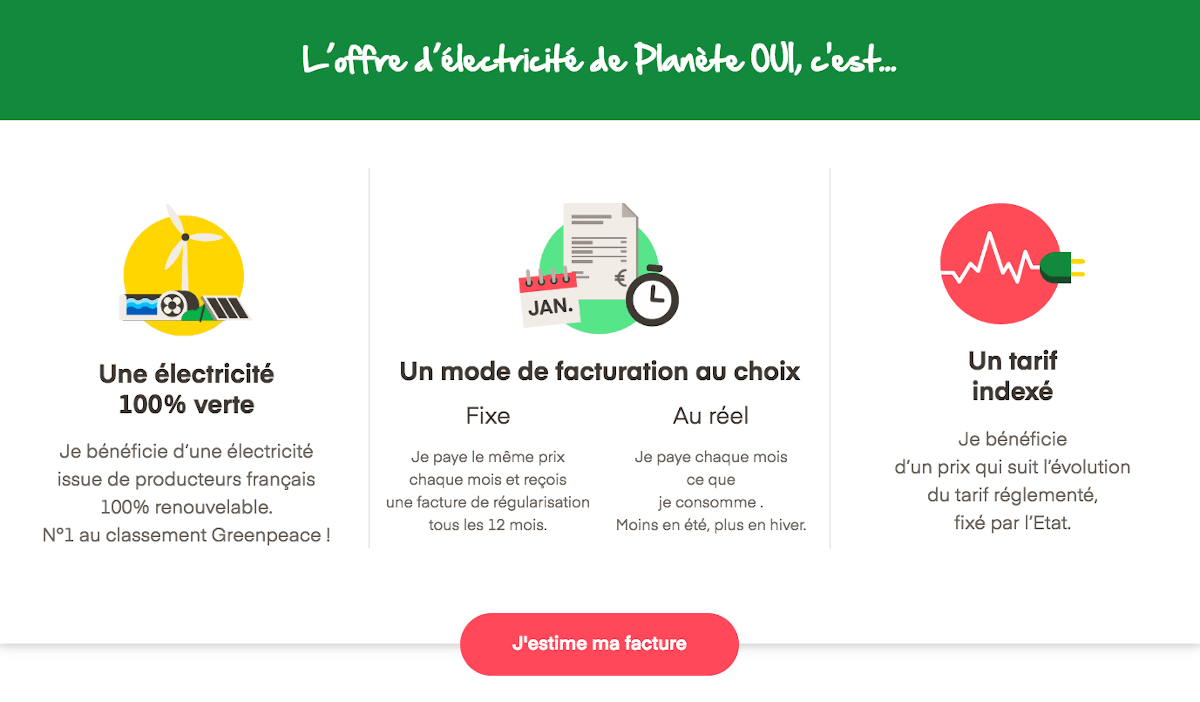 Offre électricité verte Planète Oui prix fixe Offre électricité verte Planète Oui