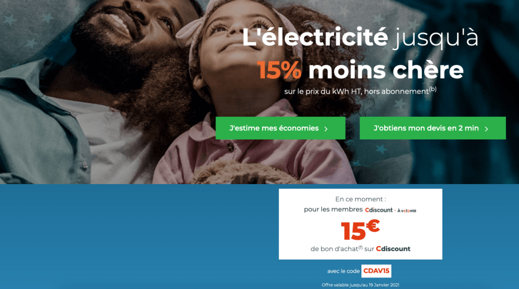 contrat d'électricité pas cher Cdiscount Energie contrat d'électricité pas cher offre Cdiscount