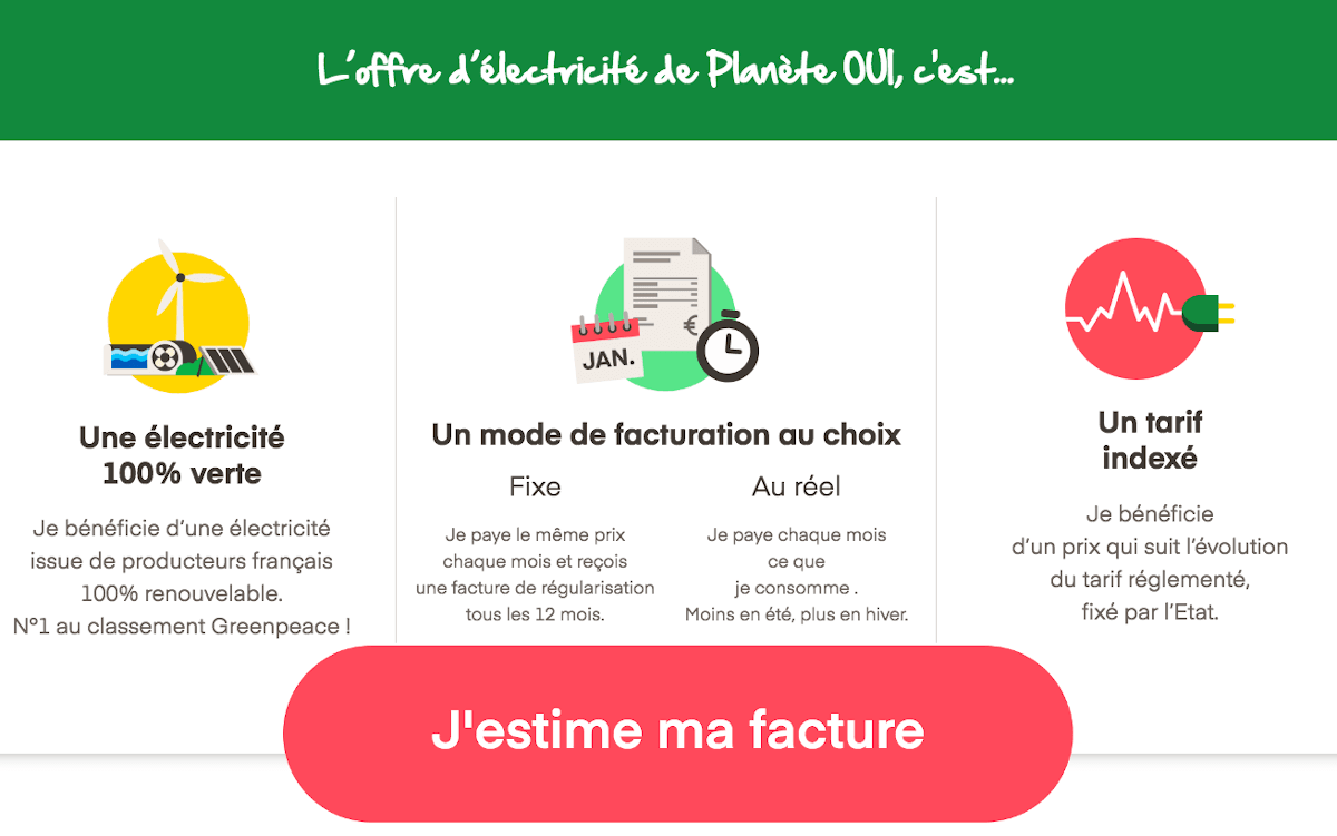 Électricité verte Planète Oui avec trois offres pas chères Électricité verte Planète Oui