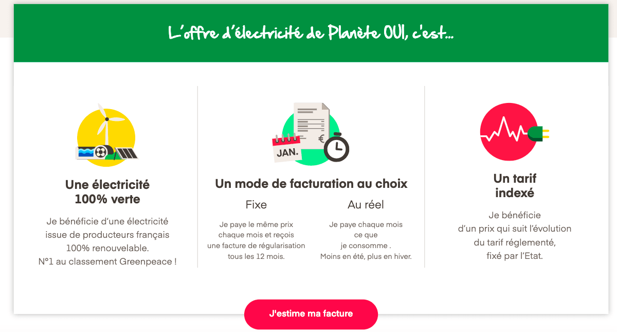 Planète Oui tarif électricité