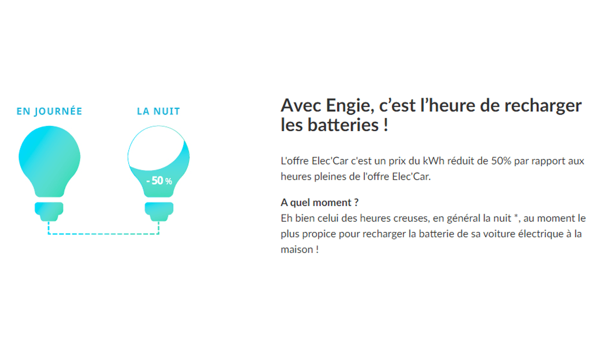 50% sur les heures creuses avec Elec'Car 50% sur les heures creuses avec Elec'Car