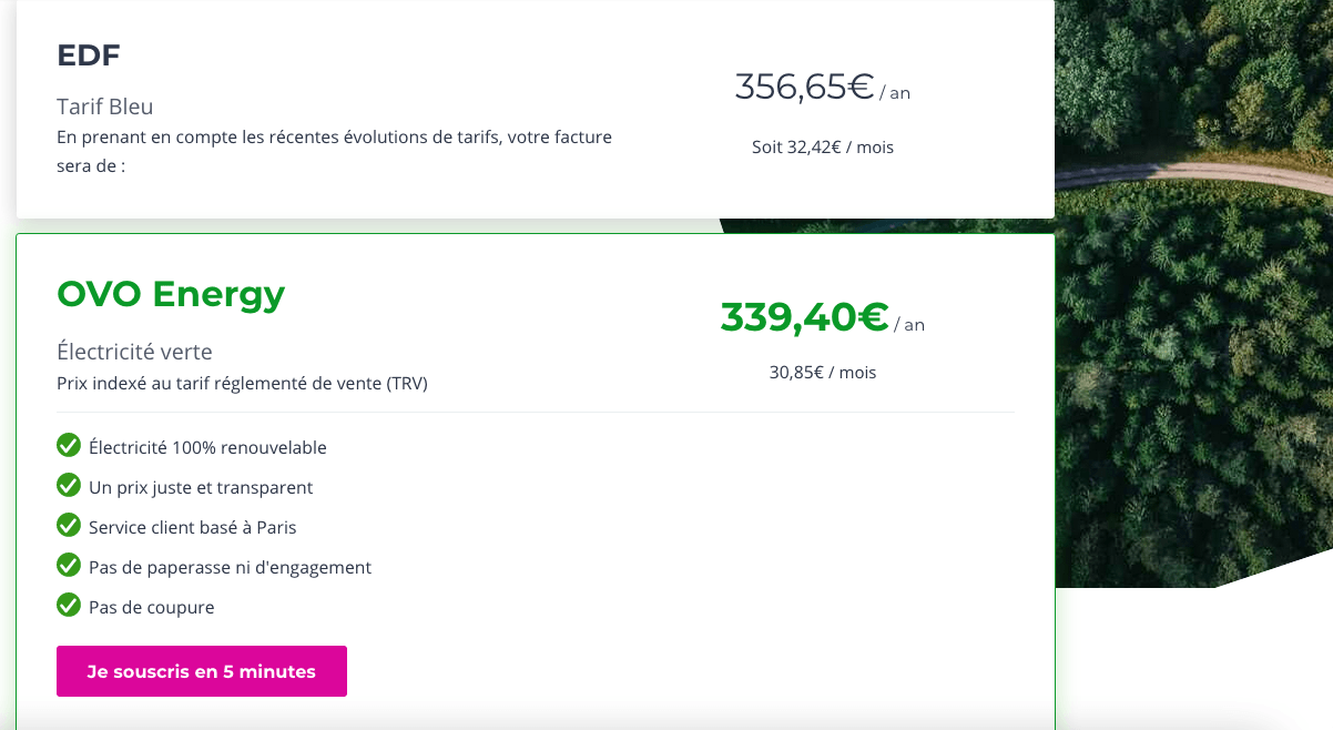 OVO Energy électricité verte moins chère qu'EDF OVO Energy électricité verte moins chère qu'EDF