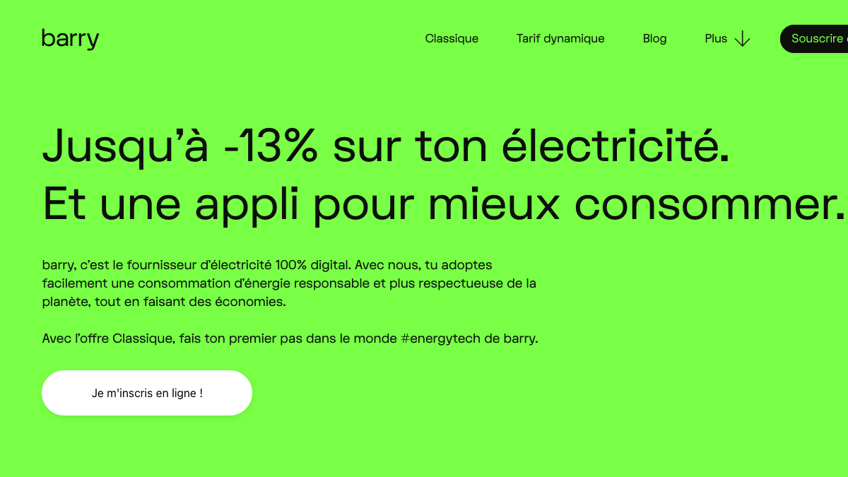 Barry, c'est une offre électricité personnalisée et -13% sur le prix du kWh. L'offre électricité classique Barry