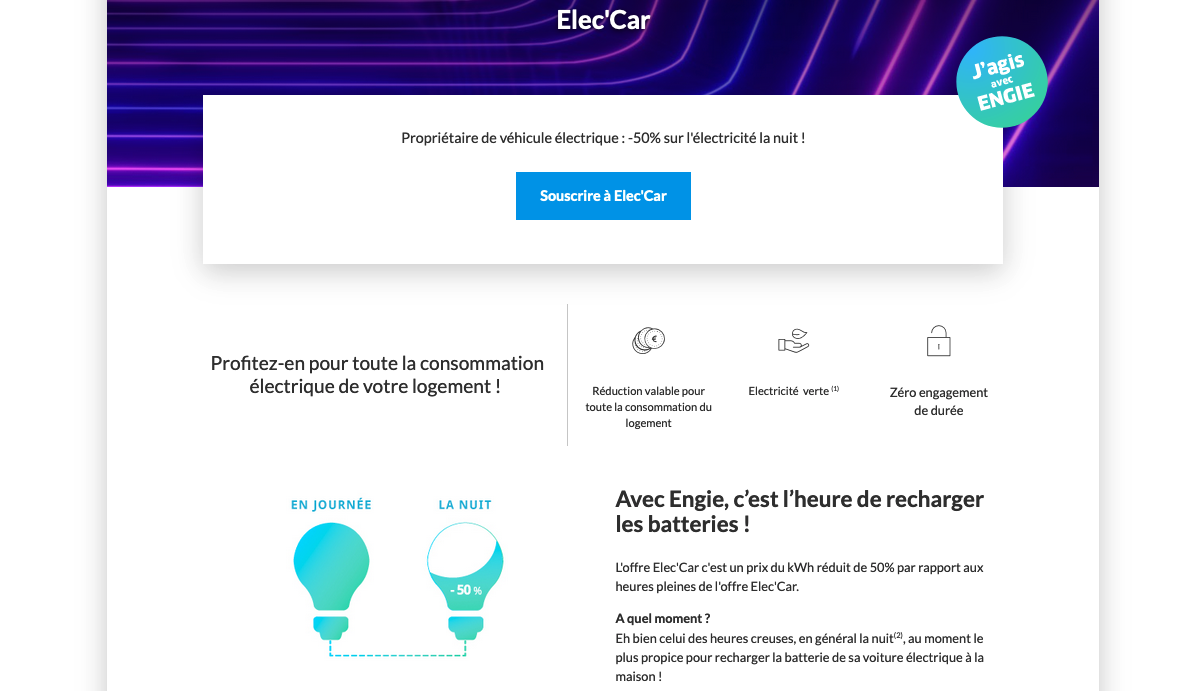 L'abonnement pour recharger sa voiture électrique d'Engie Contrat pour voiture électrique Engie