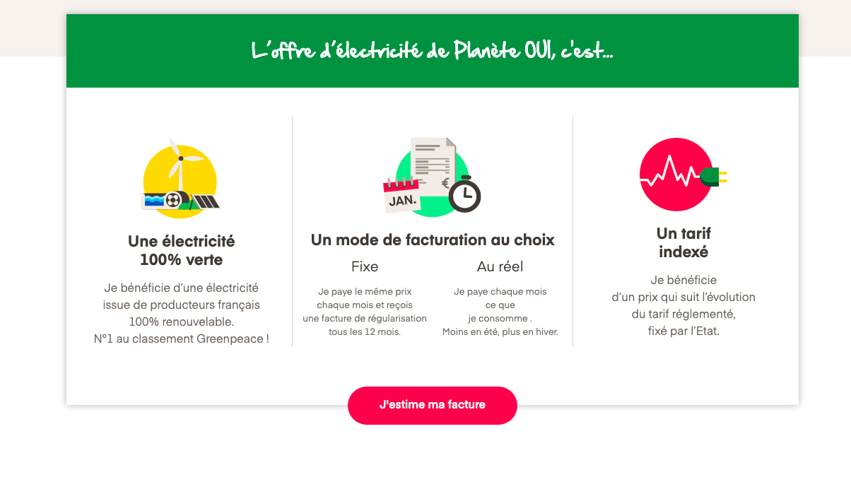 Contrat d'électricité de Planète OUI Fournisseurs d'énergie alternatif Planète OUI