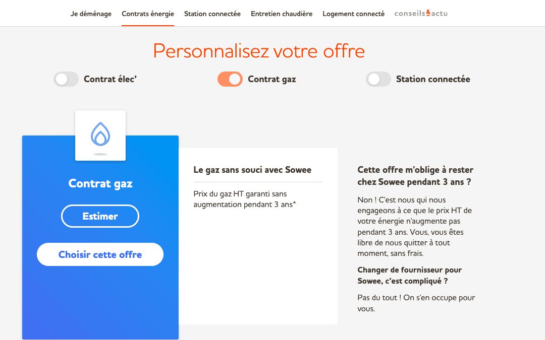 L'offre de gaz à prix fixe Sowee Le gaz à prix fixe avec Sowee