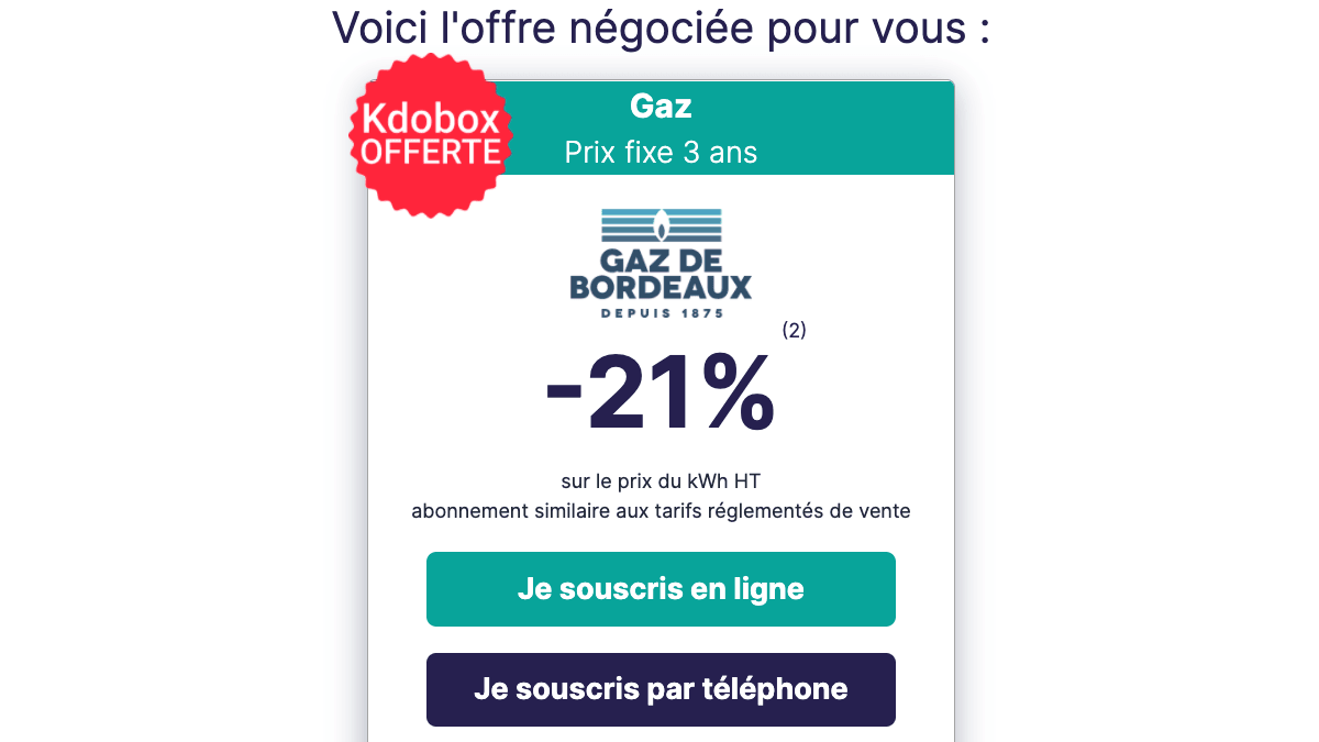 21% de réduction Gaz de Bordeaux Vente privée contrat Gaz de Bordeaux