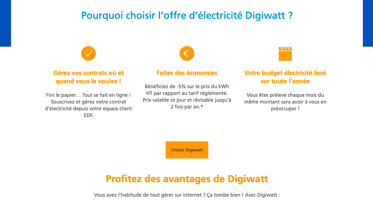 Offre Digiwatt EDF Contrat d'électricité EDF