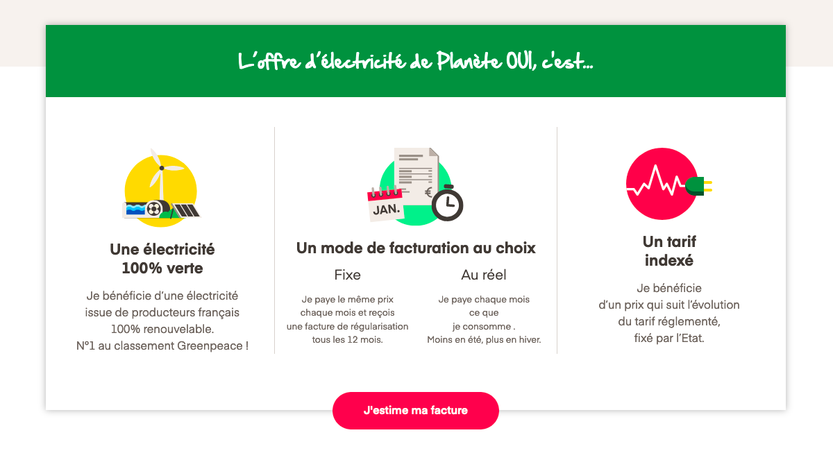 Abonnement d'électricité verte Meilleures offres d'électricité Planète OUI