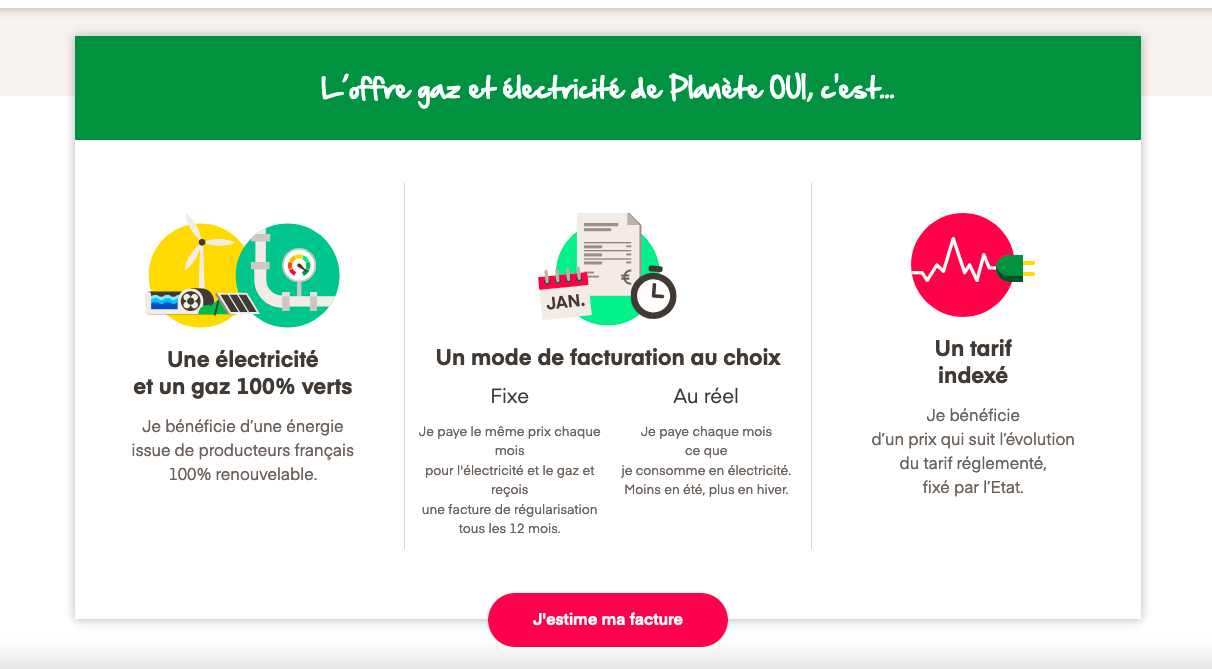 L'abonnement gaz + électricité de Planète OUI Offre duale pas chère Planète OUI
