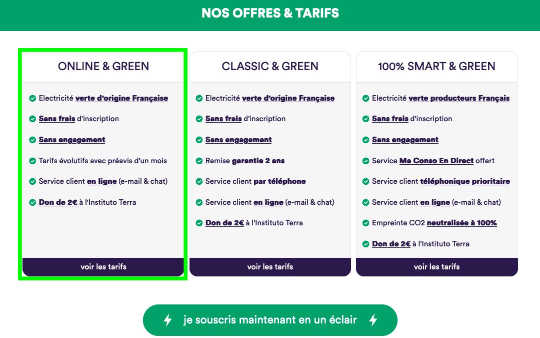 L'offre Online & Green de Mint Énergie