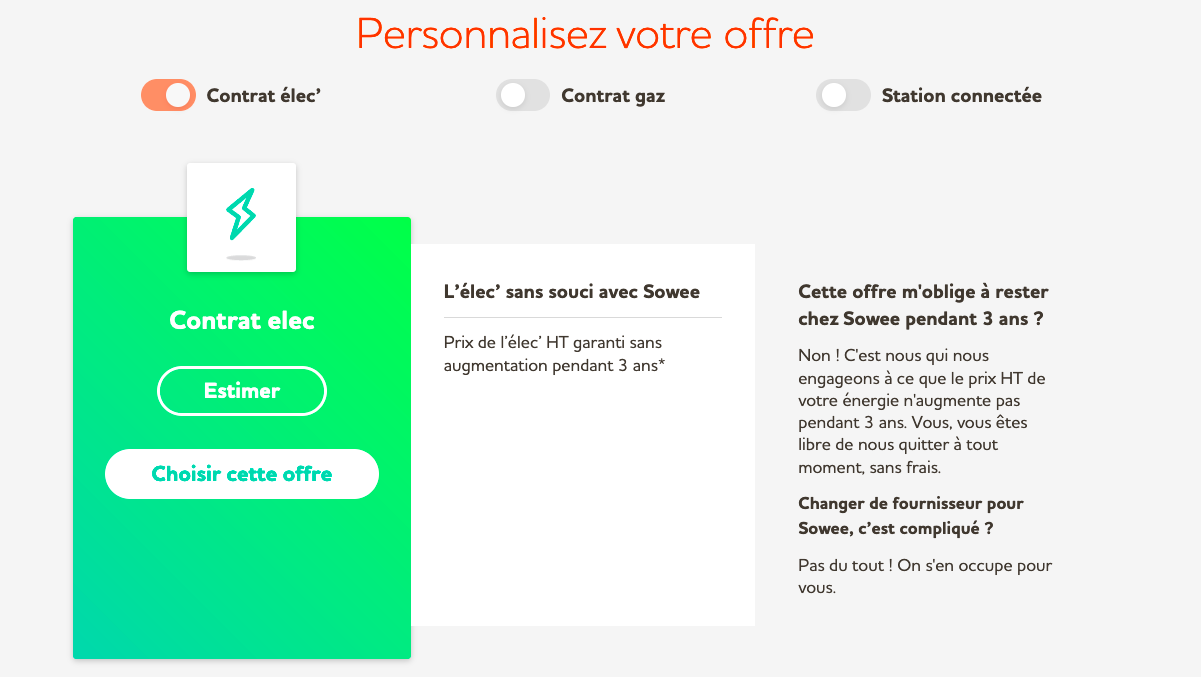Contrat électricité Sowee avec prix de l'énergie bloqué Contrat électricité Sowee