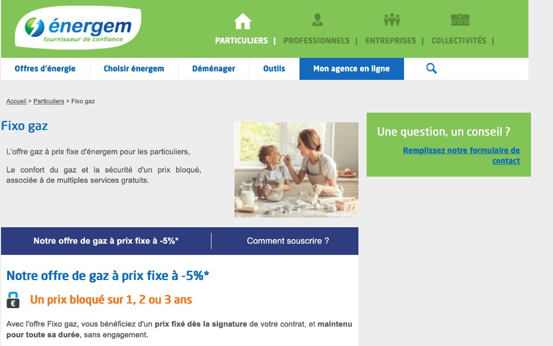 L'offre de gaz à prix fixe énergem Le gaz énergem