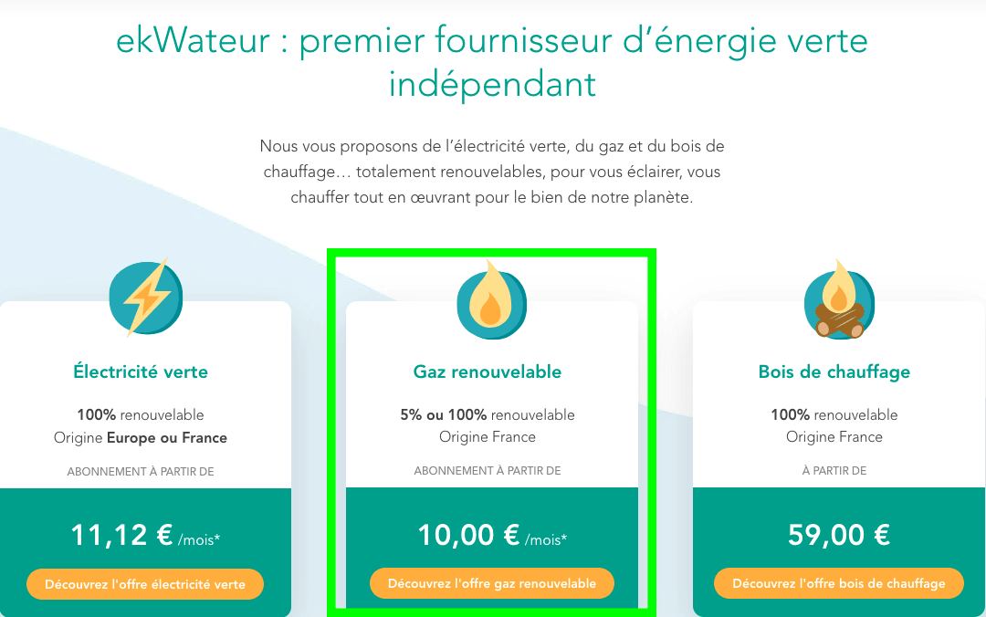 ekWateur : du gaz naturel ou renouvelable L'offre de gaz ekWateur