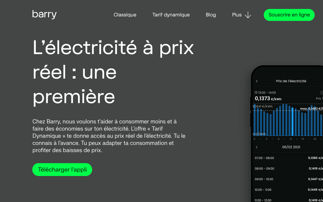 Barry : une offre d'électricité au tarif dynamique L'offre tarif dynamique de Barry