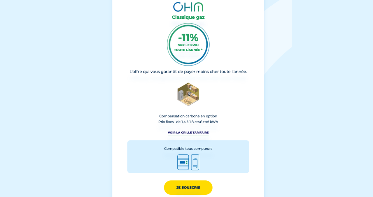 Abonnement de gaz en promo Remise sur le contrat de gaz Ohm Energie