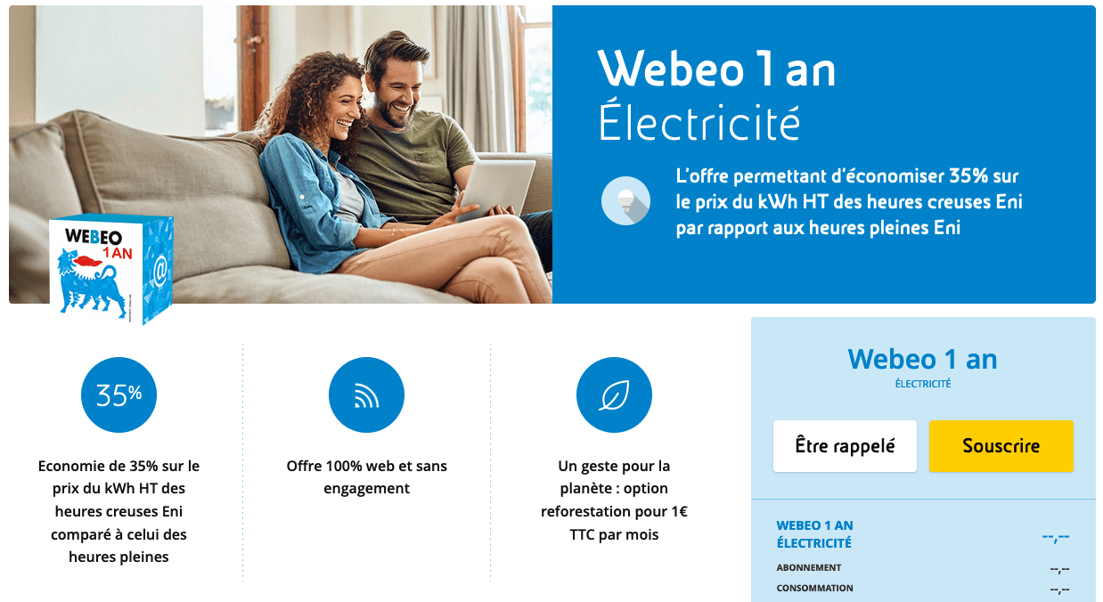 Offre Webeo 1 an Eni Contrats électricité pas chers Eni