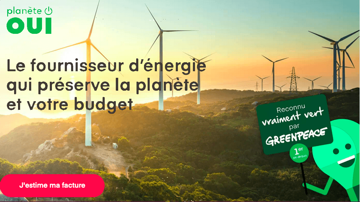 Planète Oui, une offre d'électricité verte pas chère avec le contrat Eco et -20% sur le prix de l'abonnement HT Planète Oui, une offre d'électricité verte pas chère